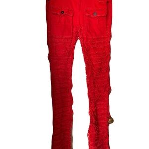 🔥 Majestik Red STACKED Shredded Jeans – Size 32 | Y2K Grunge Streetwear 🔥